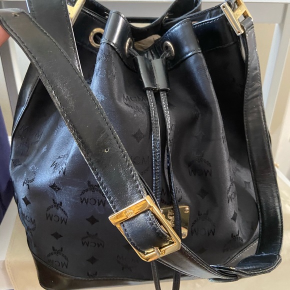 MCM Nylon Monogram Drawstring Bucket Bag - Picture 4 of 12